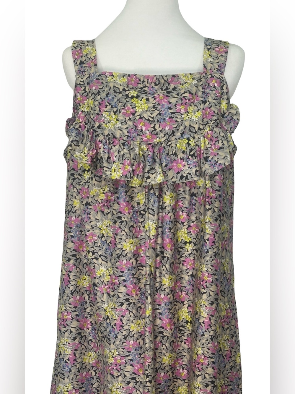 Vintage Sears Floral Maxi Dress Cottagecore Prairie Boho Ruffle Sleeveless M L - Picture 3 of 9